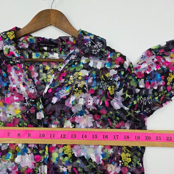 Violet & Claire Sheer Floral Blouse Button Front Collared Long Sleeve M Bright - Picture 13 of 15